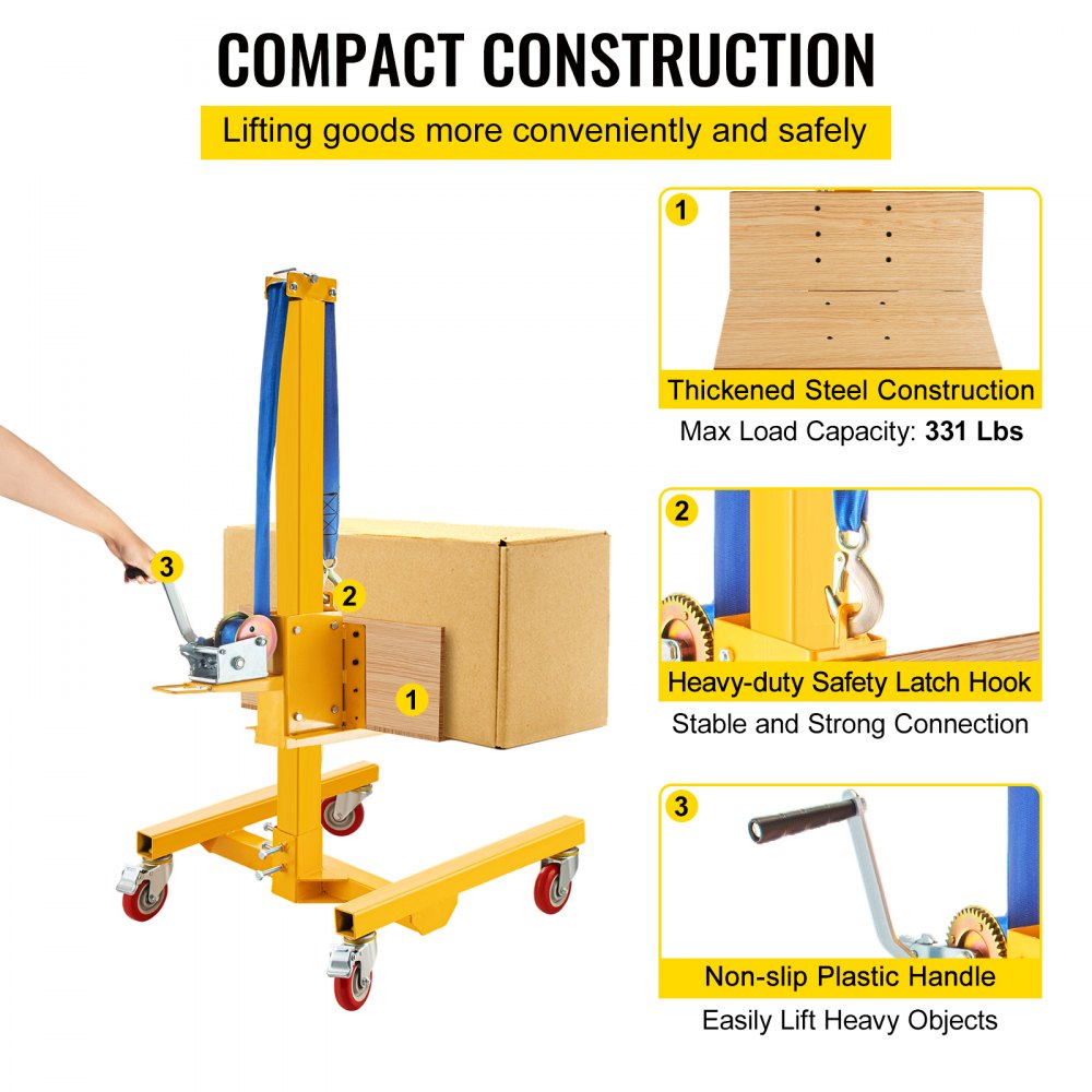 VEVOR Manual Winch Stacker, 9.4" 72" Height Range, 19.7" Length x 15.