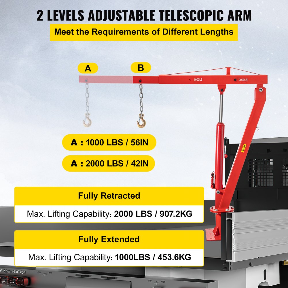 VEVOR Truck Crane, 2000lbs Pickup Truck Crane, 360°Swivel Design