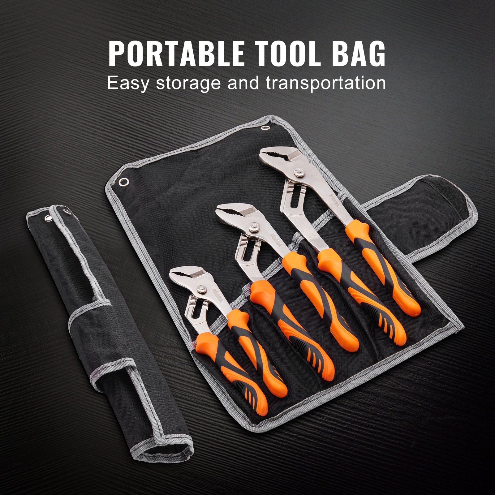 SHALL 3-Piece Groove Joint Pliers Set – 7", 9.5", 12" Push-Lock Water Pump Pliers, Cr-V Steel, Anti-Rust Black Finish, Bi-Material Grip, Tool Roll Bag
