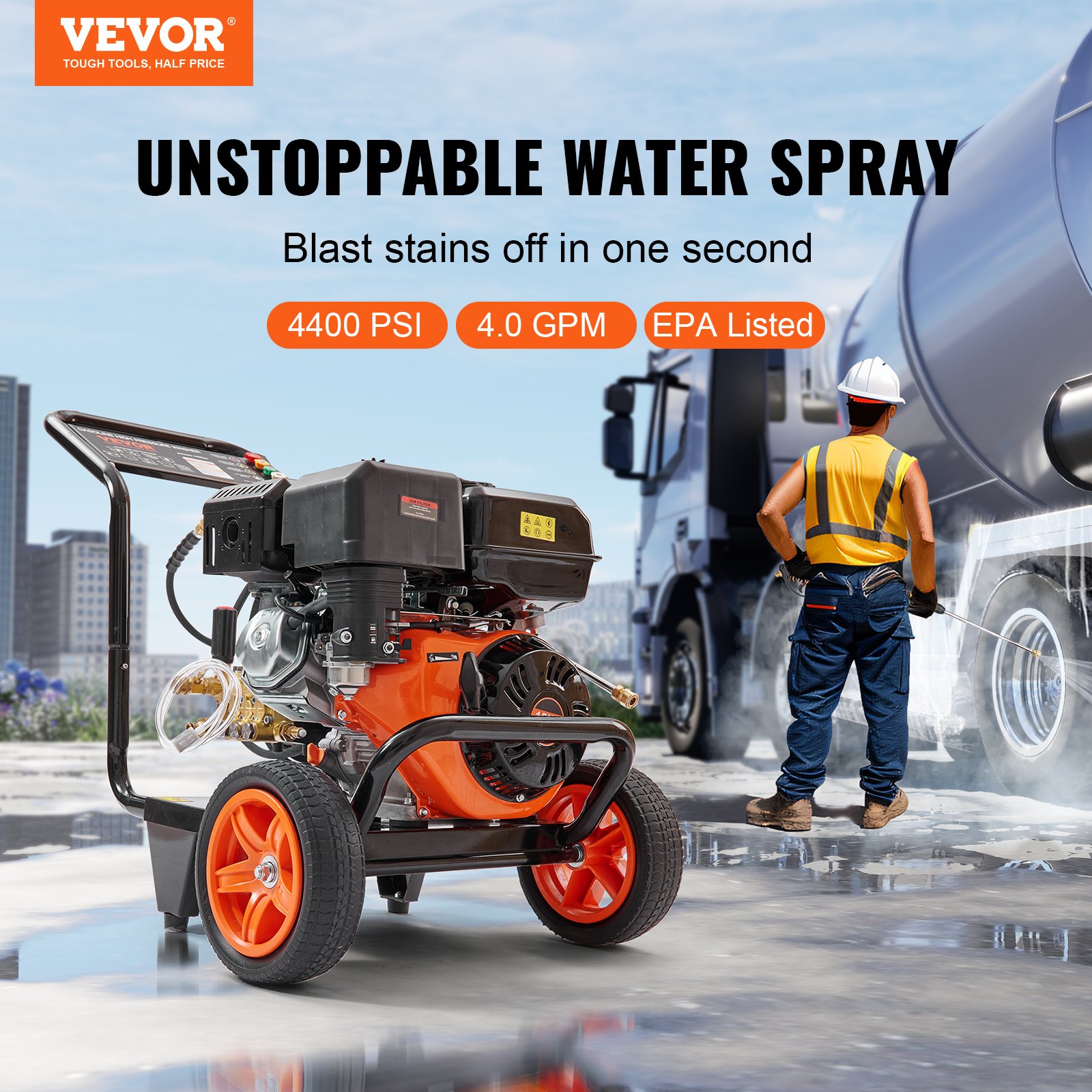 Vevor Gas Pressure Washer 4400 Psi 40 Gpm Gas Powered Pressure Washer With Copper Pump Spray 1731