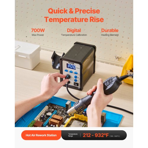 700W Hot Air Rework Station 212℉-932℉ SMD Rework Station with Digital ...