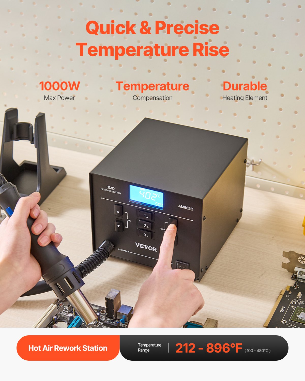 VEVOR Hot Air Rework Station, 1000W Digital SMD Rework Station, 212 ...