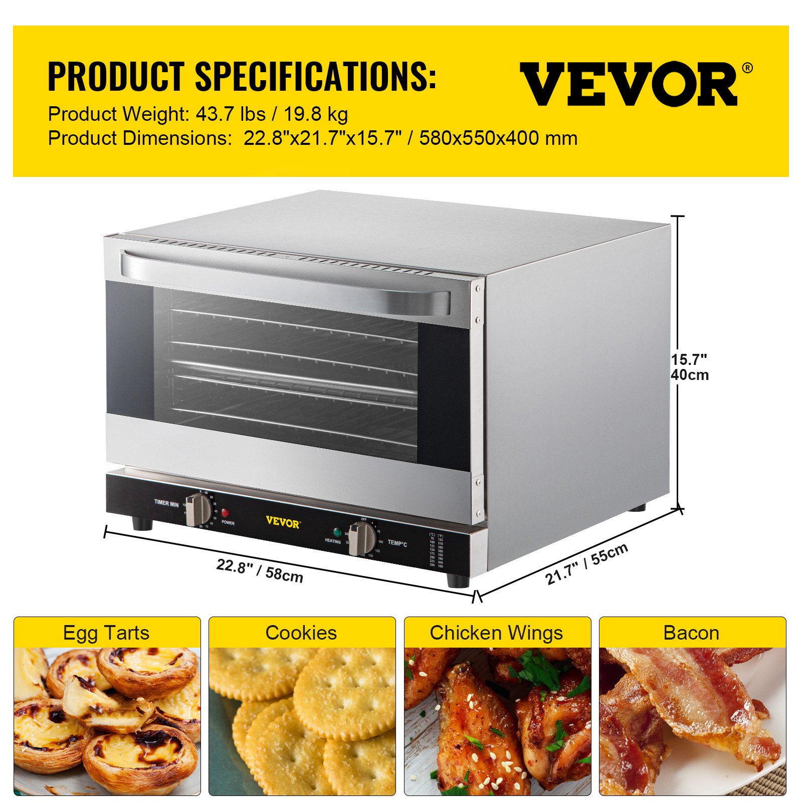 VEVOR Commercial Convection Oven, 47L/43Qt, HalfSize Conventional Oven