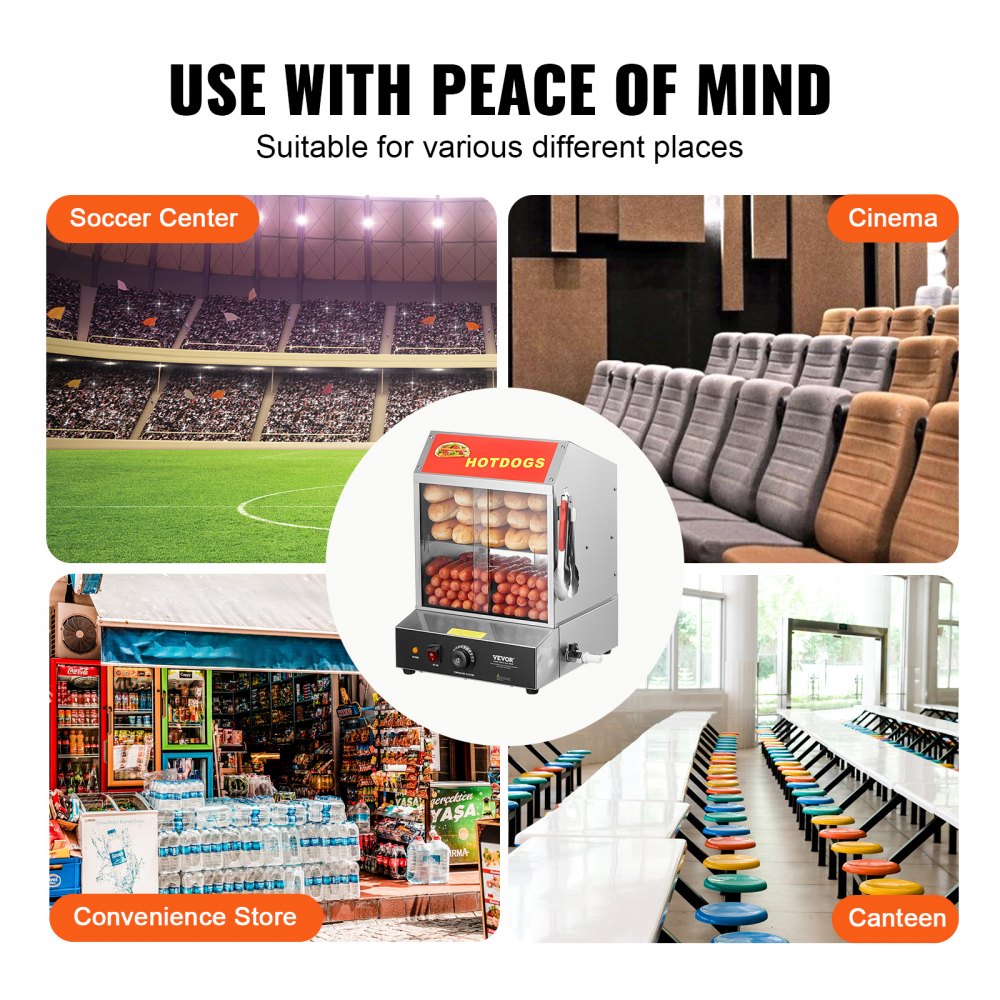 Napařovač párků VEVOR, 27 l, 2patrový napařovač párků, regulace teploty 30 °C ~ 85 °C, elektrický ohřívač housek s posuvnými dvířky z tvrzeného skla, dělicí deska, kleště, nerezová ocel, na párky a housky - miniatura 6