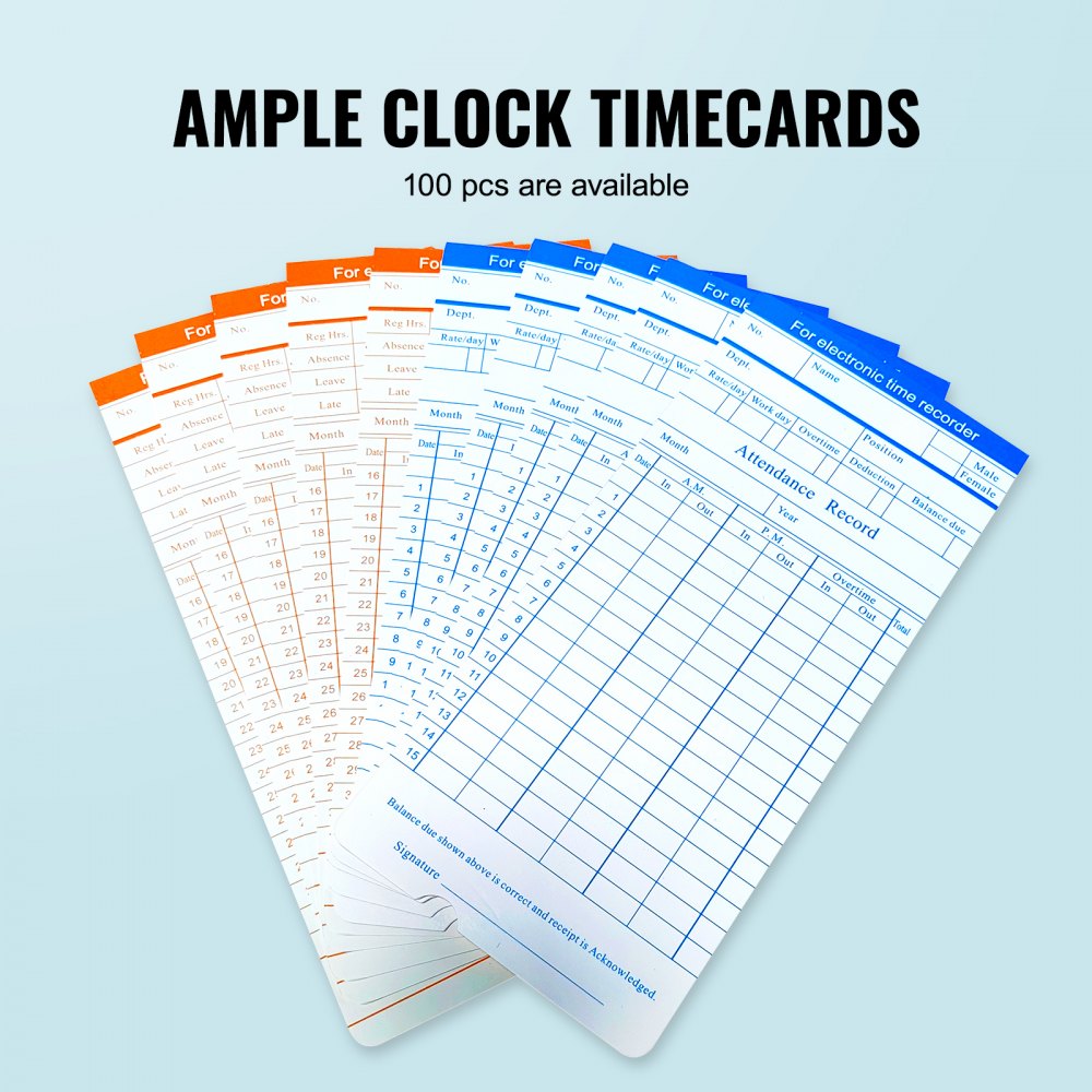 VEVOR Time Cards, Monthly Timesheets 100 pcs, 6 Columns Two-sided ...