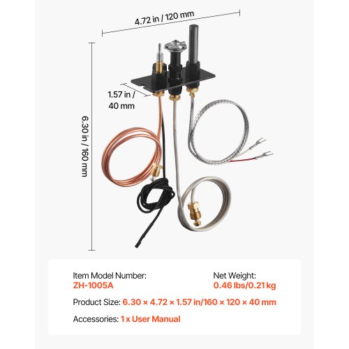 VEVOR Gas Log Pilot Assembly – OE10002265, SRV10002264, 16