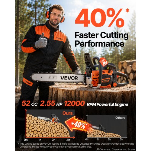 VEVOR 18 Inch Gas Chainsaw – 52CC, 2.55HP, 2-Stroke