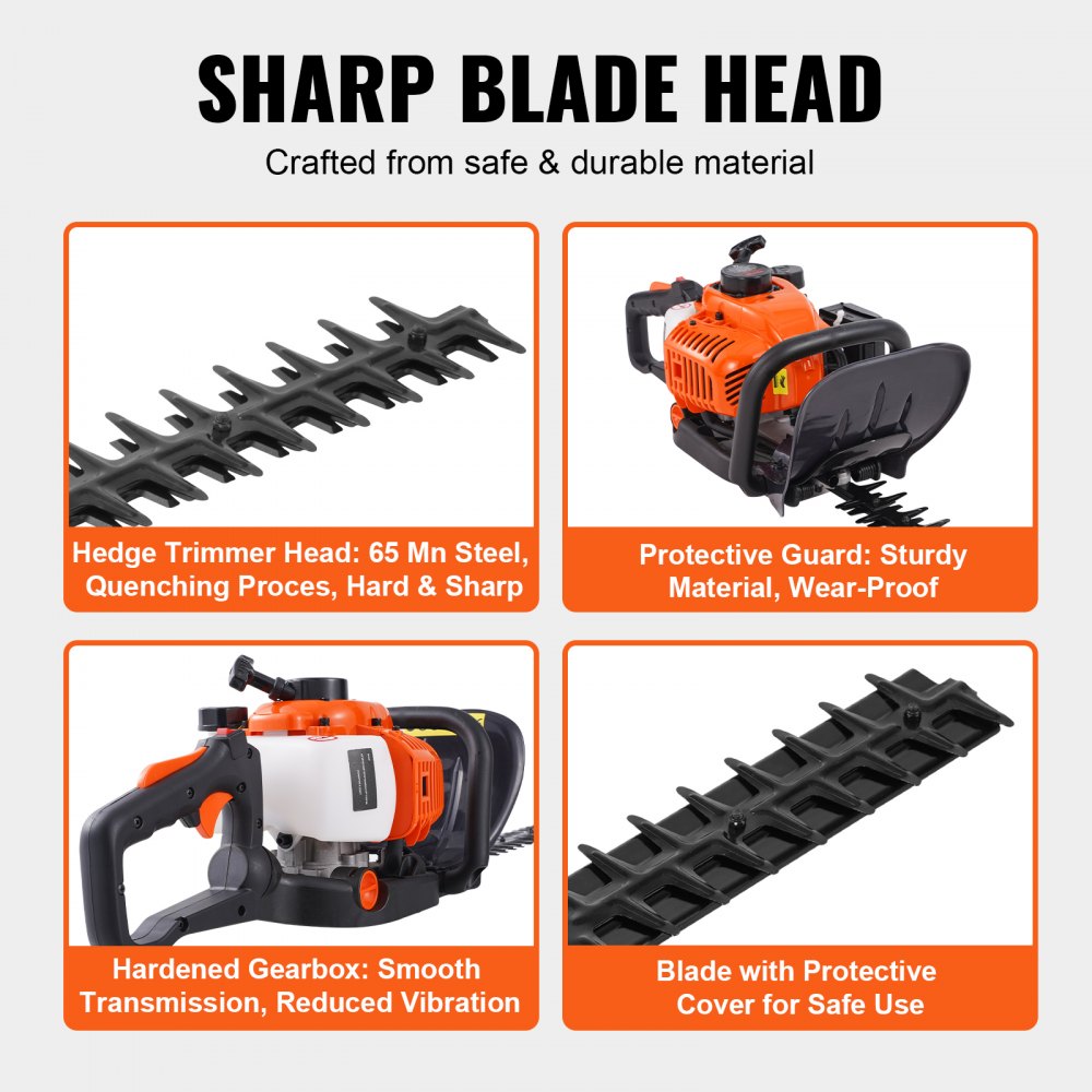 VEVOR 23.2-inch 26CC 2 Cycle Gas Hedge Trimmer, Gas Powered Handheld ...