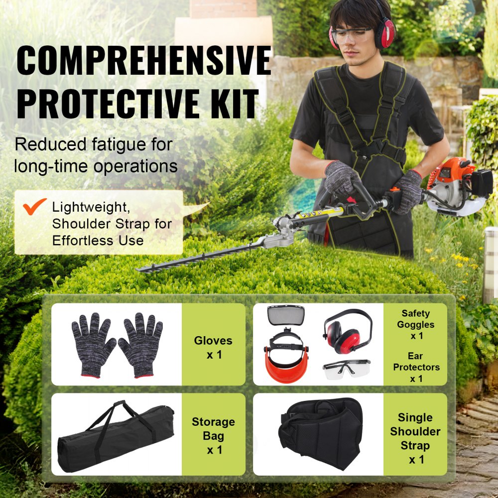 VEVOR 15.7-inch 26CC 2 Cycle Gas Hedge Trimmer, Gas Powered Pole Hedge ...