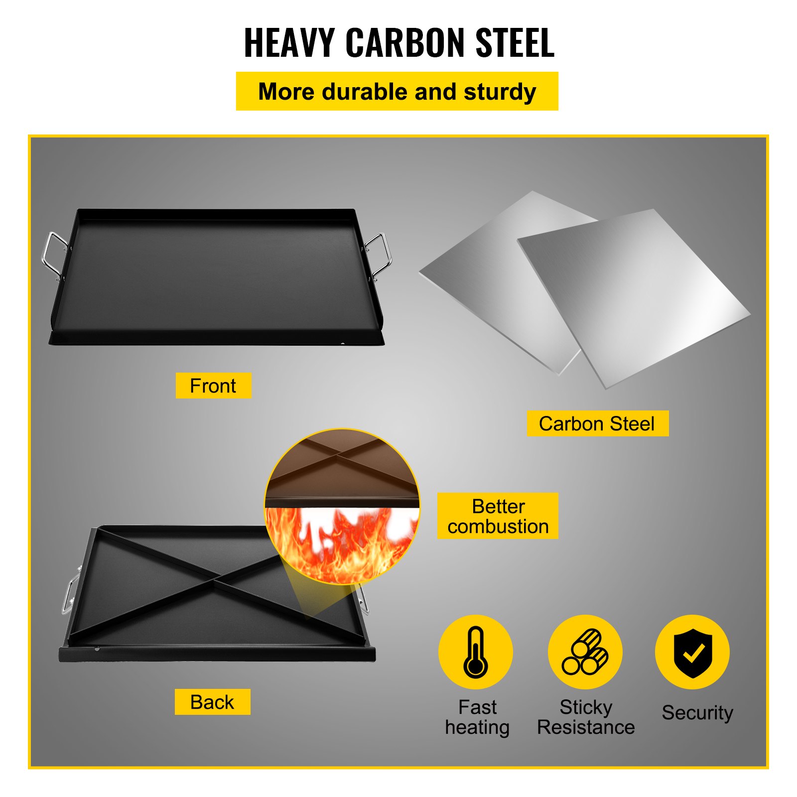 VEVOR Carbon Steel Griddle, 16" x 24" Griddle Flat Top Plate, Griddle