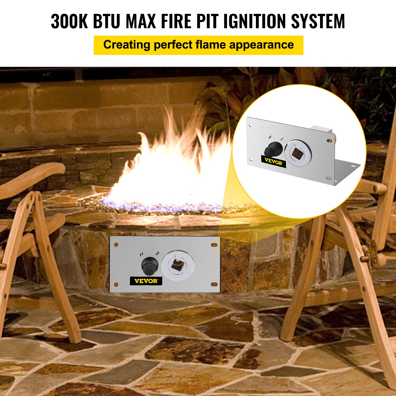 VEVOR Fire Pit Gas Burner Spark Ignition Kit, 300K BTU Fire Pit Ignition System, Stainless Steel