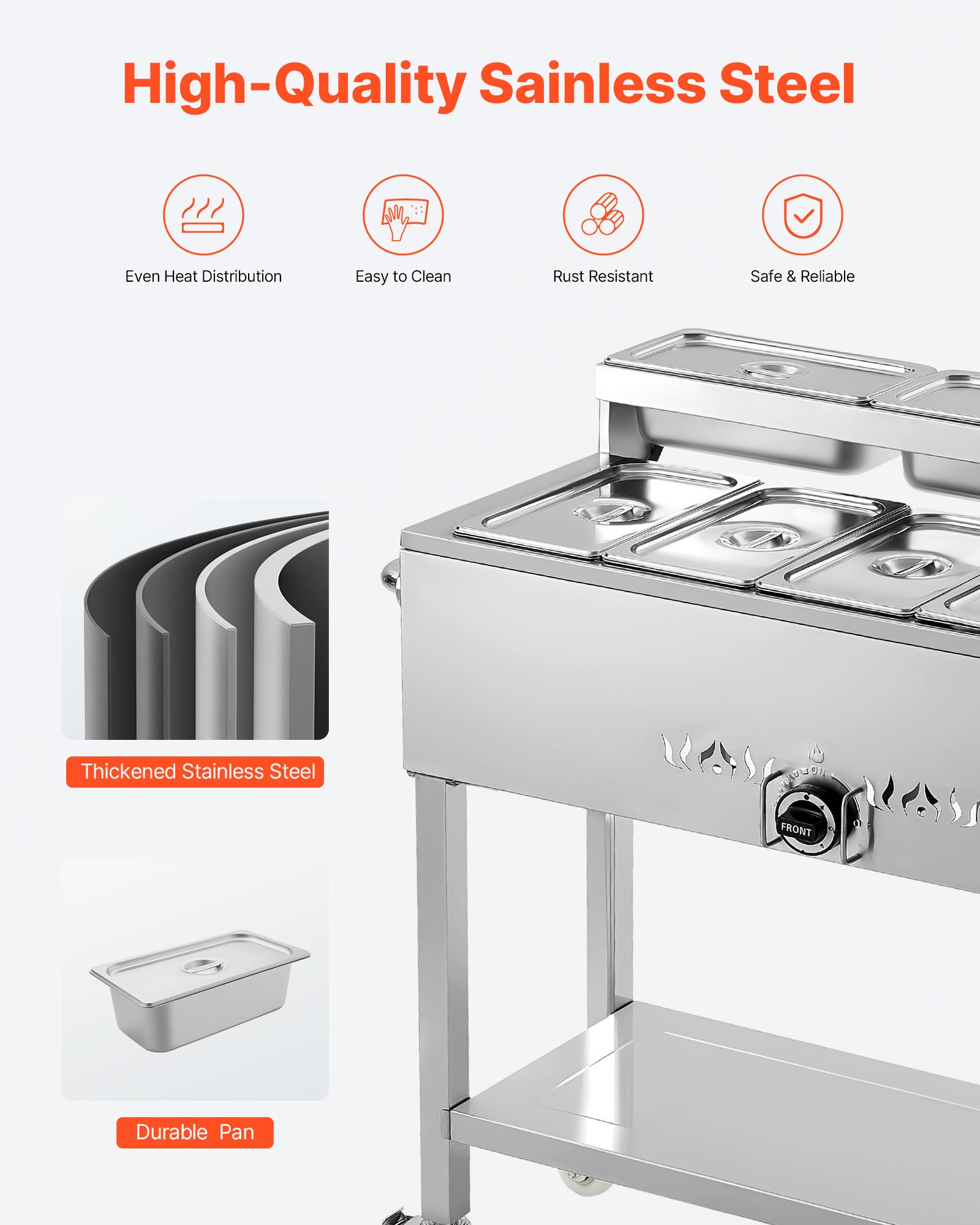 VEVOR Commercial Steam Table – 5 Food Pans, Gas Warmer