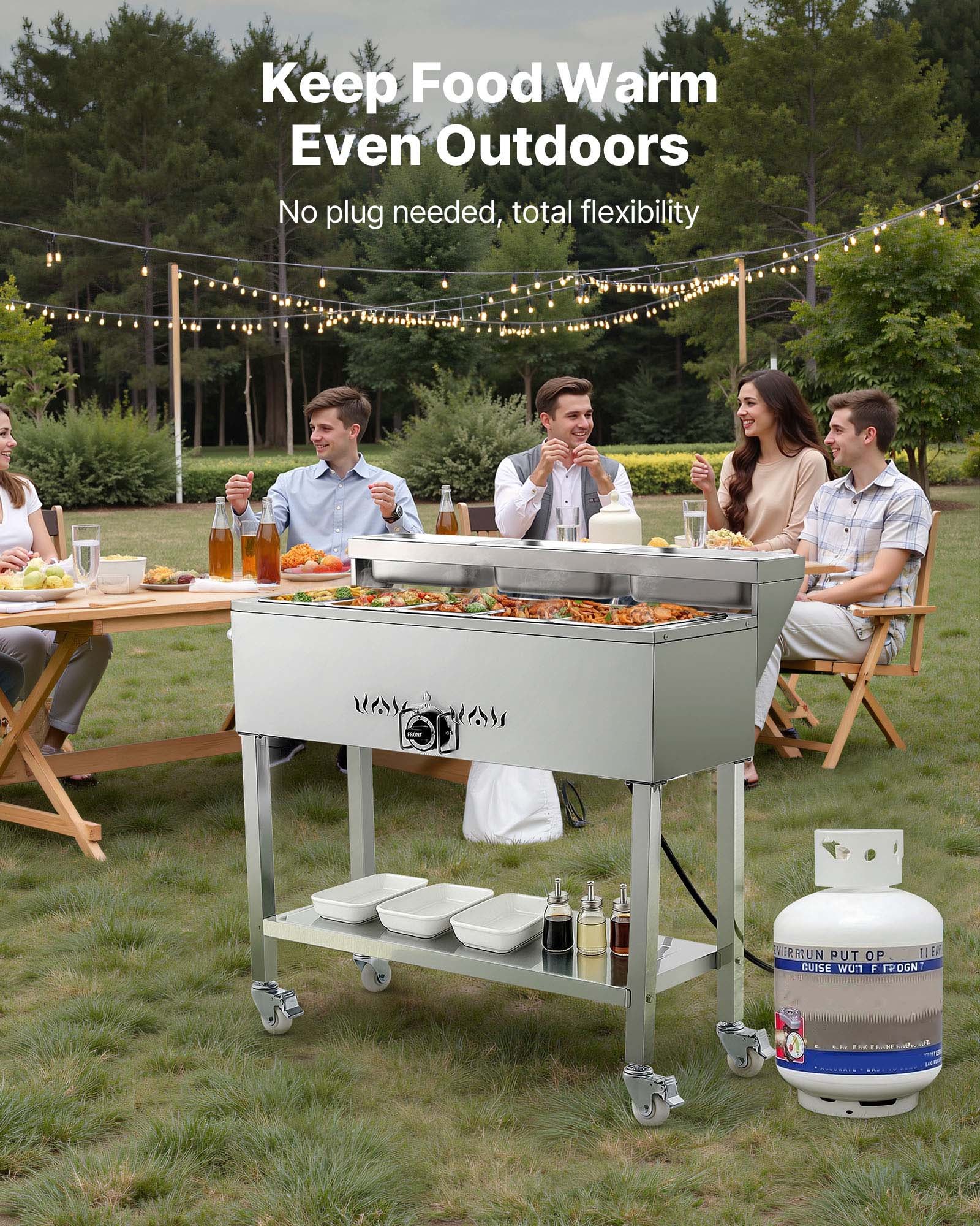 VEVOR Commercial Steam Table – 5 Food Pans, Gas Warmer