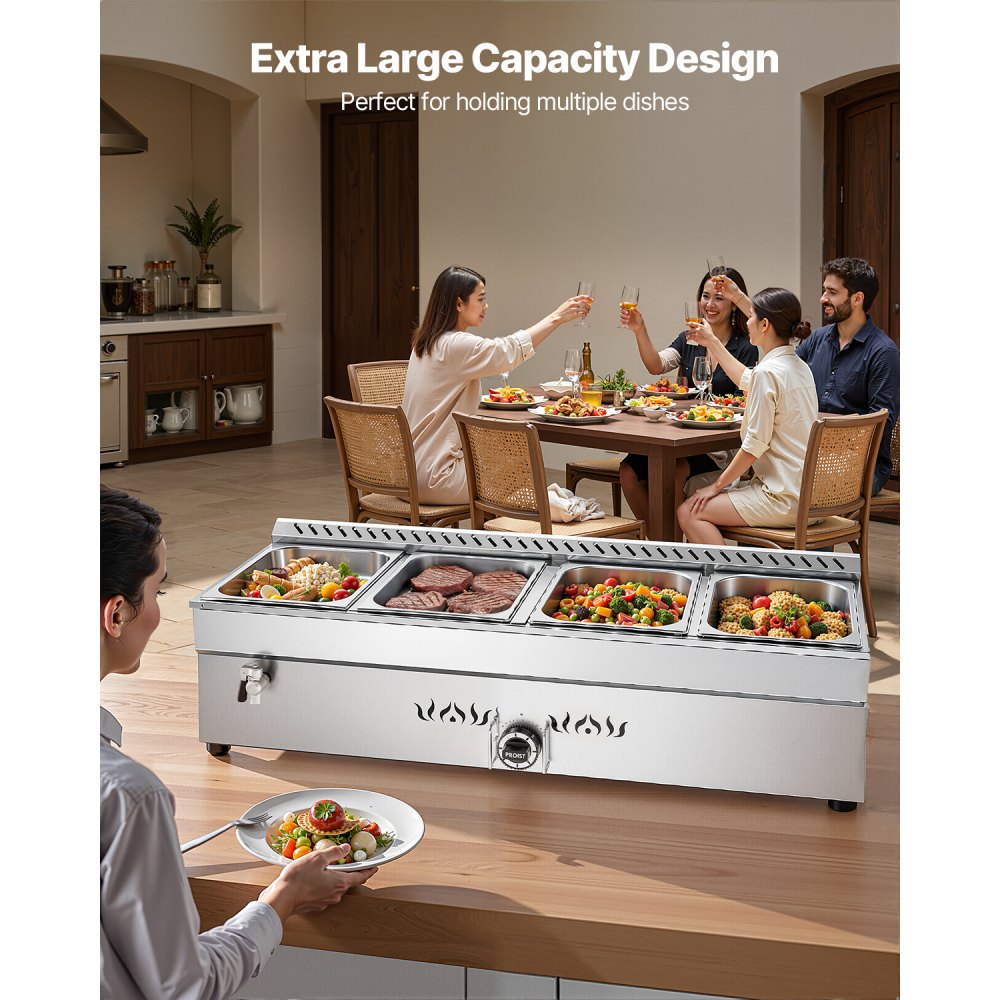 VEVOR Propane Steam Table – 4 Pan, 11,600 BTU, Drain Valve