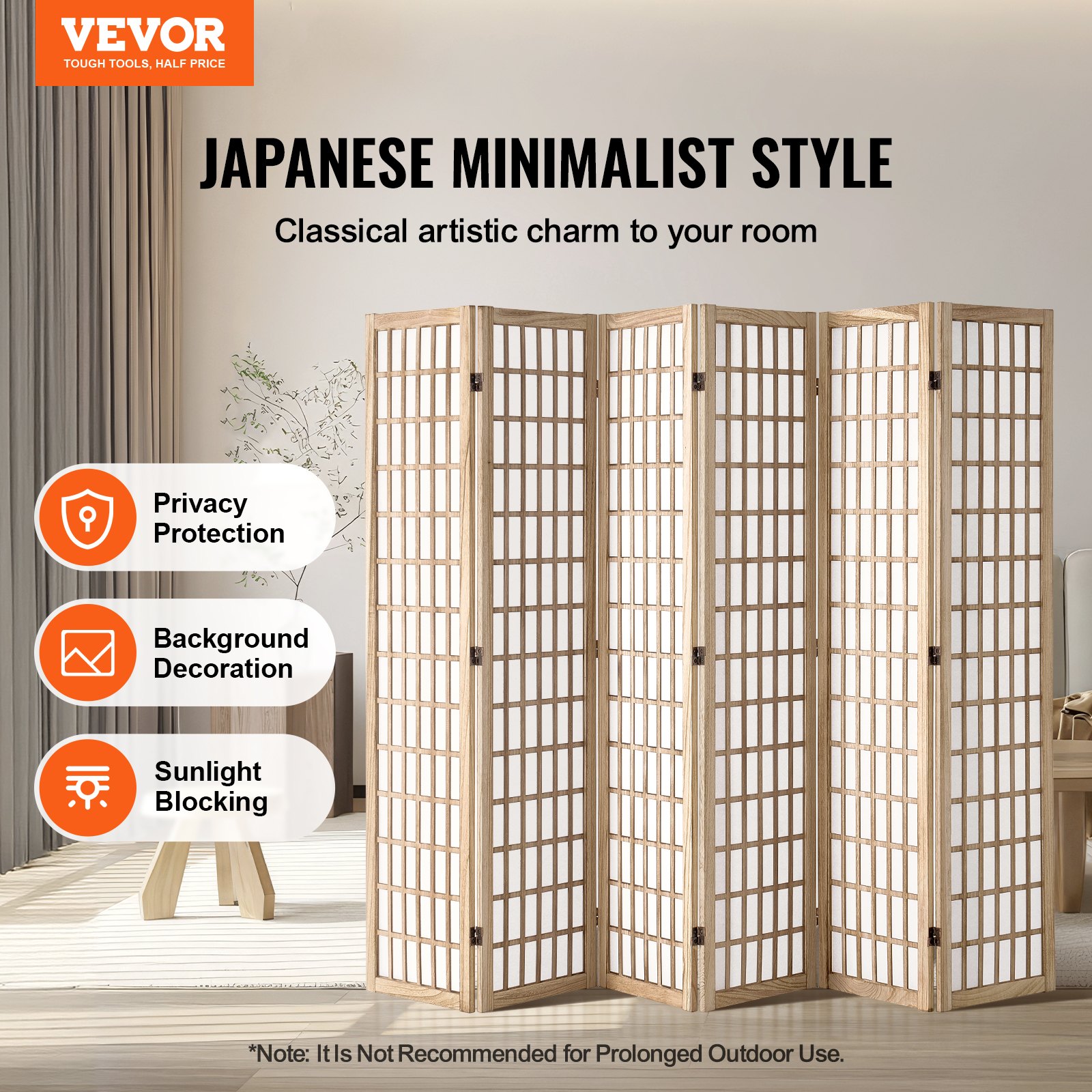 VEVOR Room Divider, 6 Panel Japanese Room Divider, Wood Folding Privacy ...