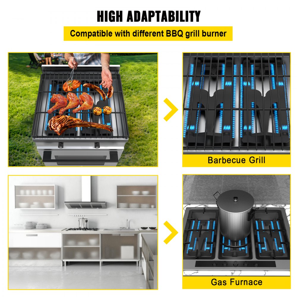 VEVOR Grill Burners, Cast Iron BBQ Burners Replacement, 2 Packs Grill