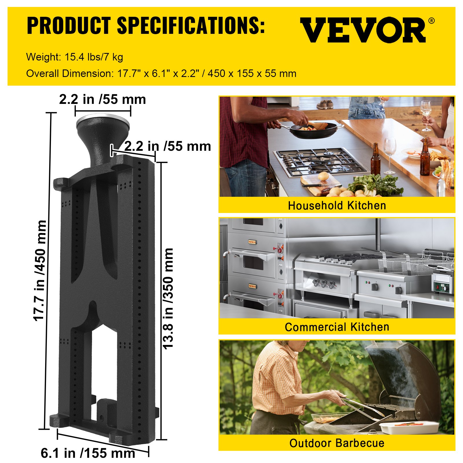 VEVOR Grill Burners, Cast Iron BBQ Burners Replacement, 2 Packs Grill