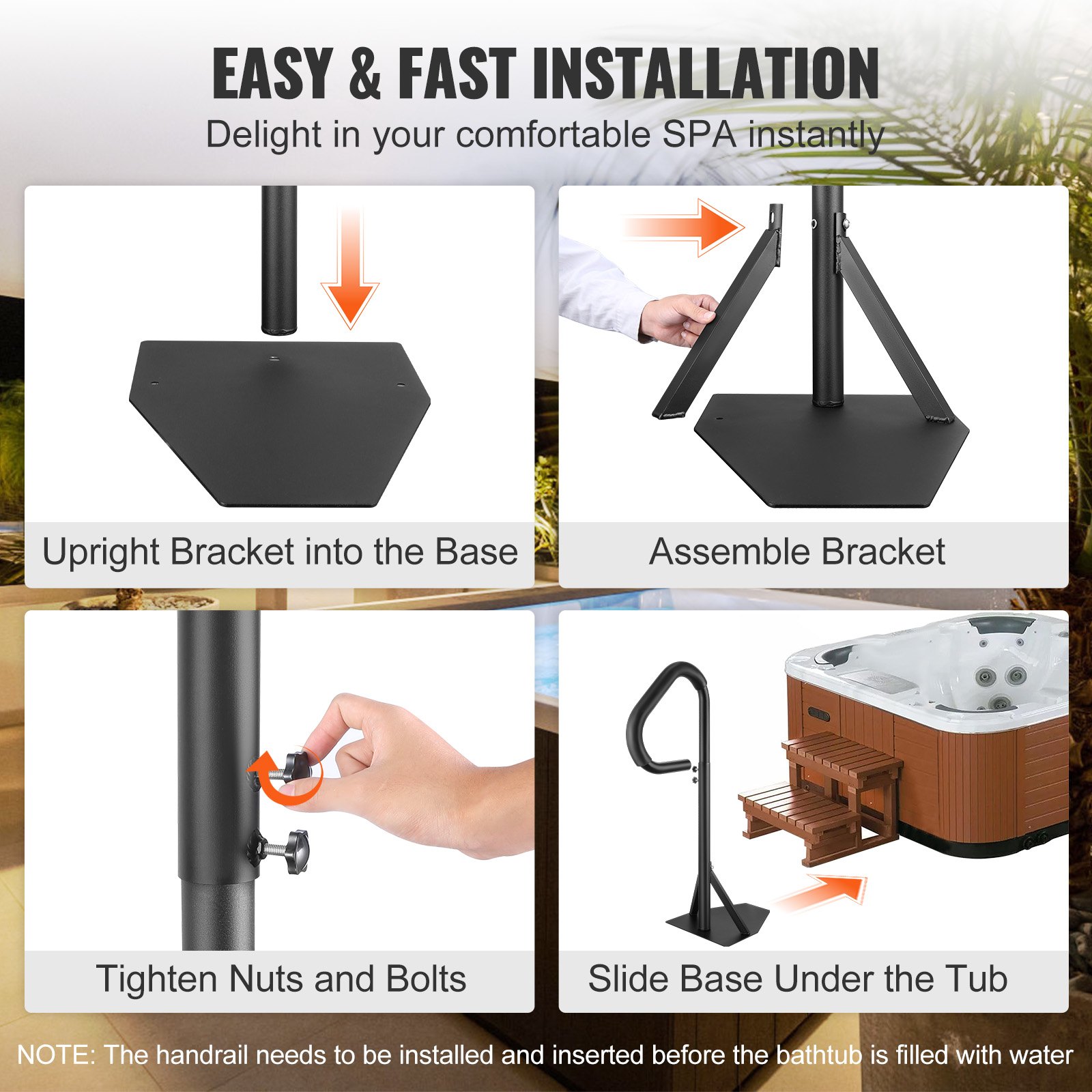 VEVOR Hot Tub Handrail, 360 Rotatable Spa Side Handrail with 35"57