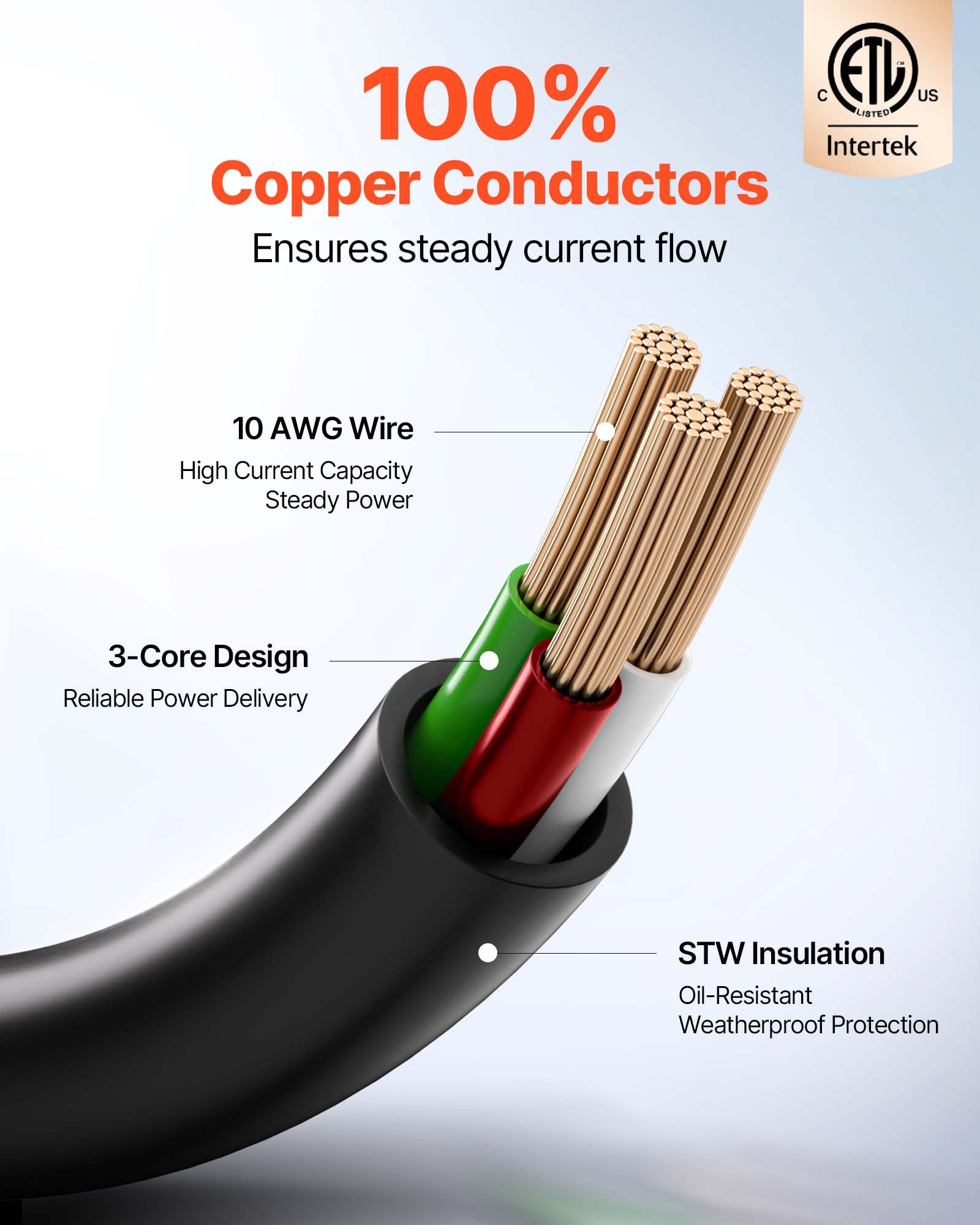 VEVOR 100 FT RV Extension Cord, 30 Amp, 125V 2500W Heavy Duty STW 10/3 ...