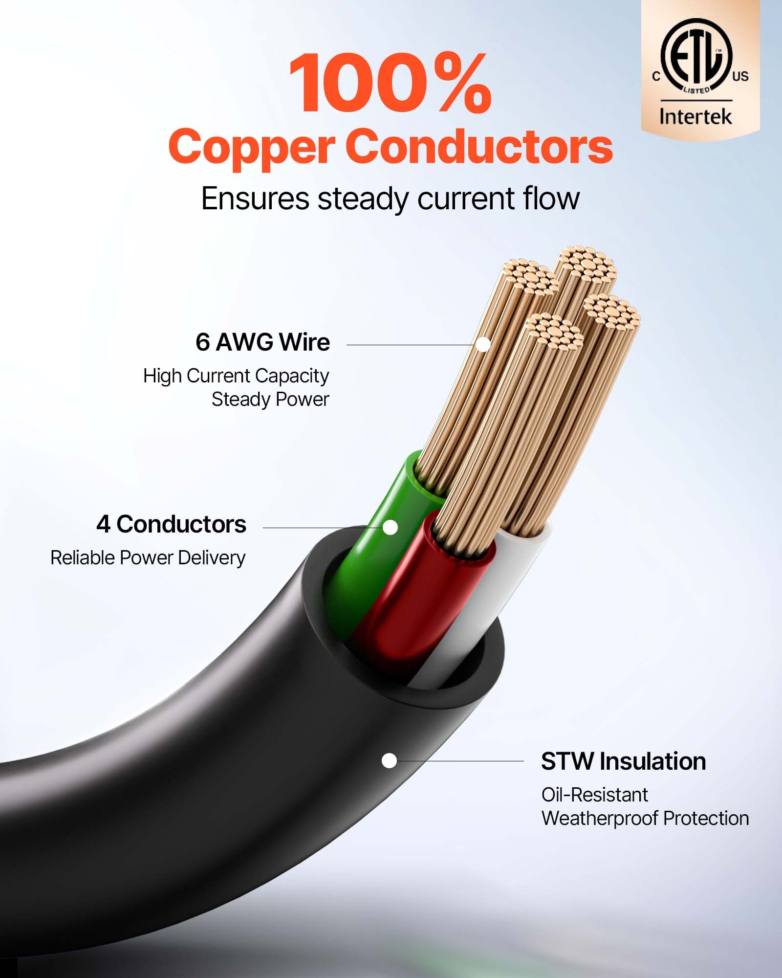 VEVOR 100 FT RV Extension Cord, 50 Amp, 125V 7500W Heavy Duty STW 6/3 ...