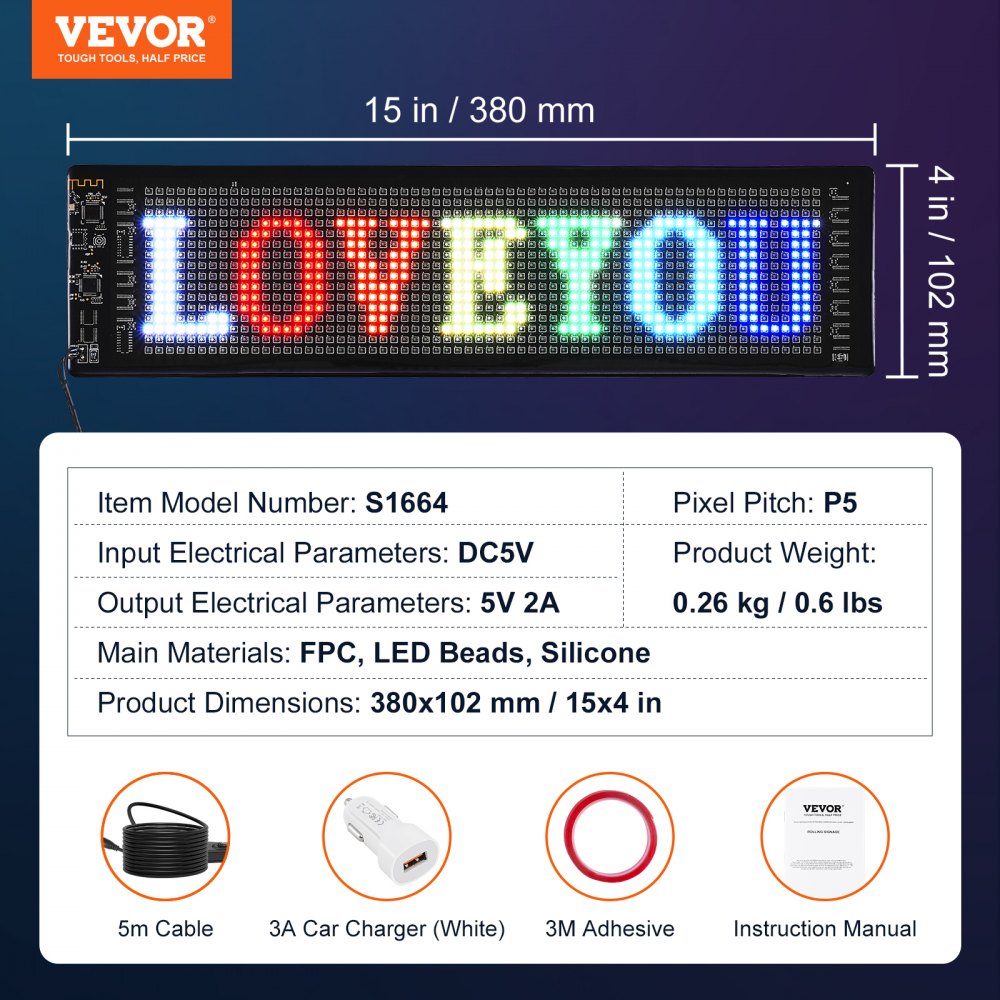 Large Programmable Led Sign VEVOR Programmable LED Sign, P5 Full Color LED Scrolling Panel, DIY ...