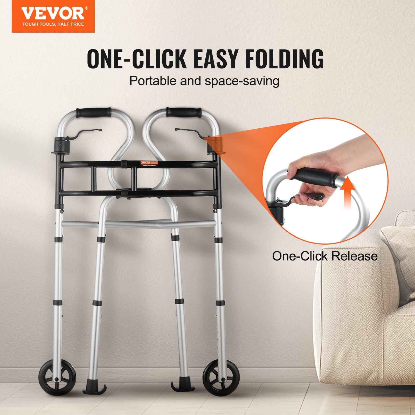 VEVOR Folding Walker on Wheels, 3-in-1 Stand-Assist Folding Walkers ...