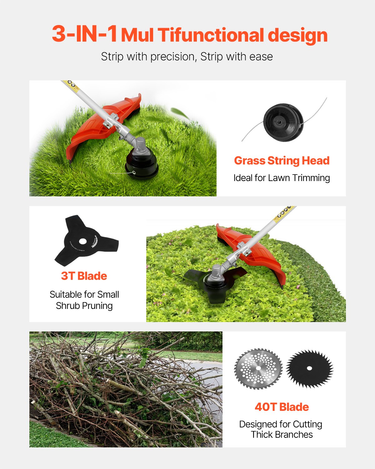 VEVOR Gas Powered String Trimmers – 42.7CC 2-Stroke,16.9