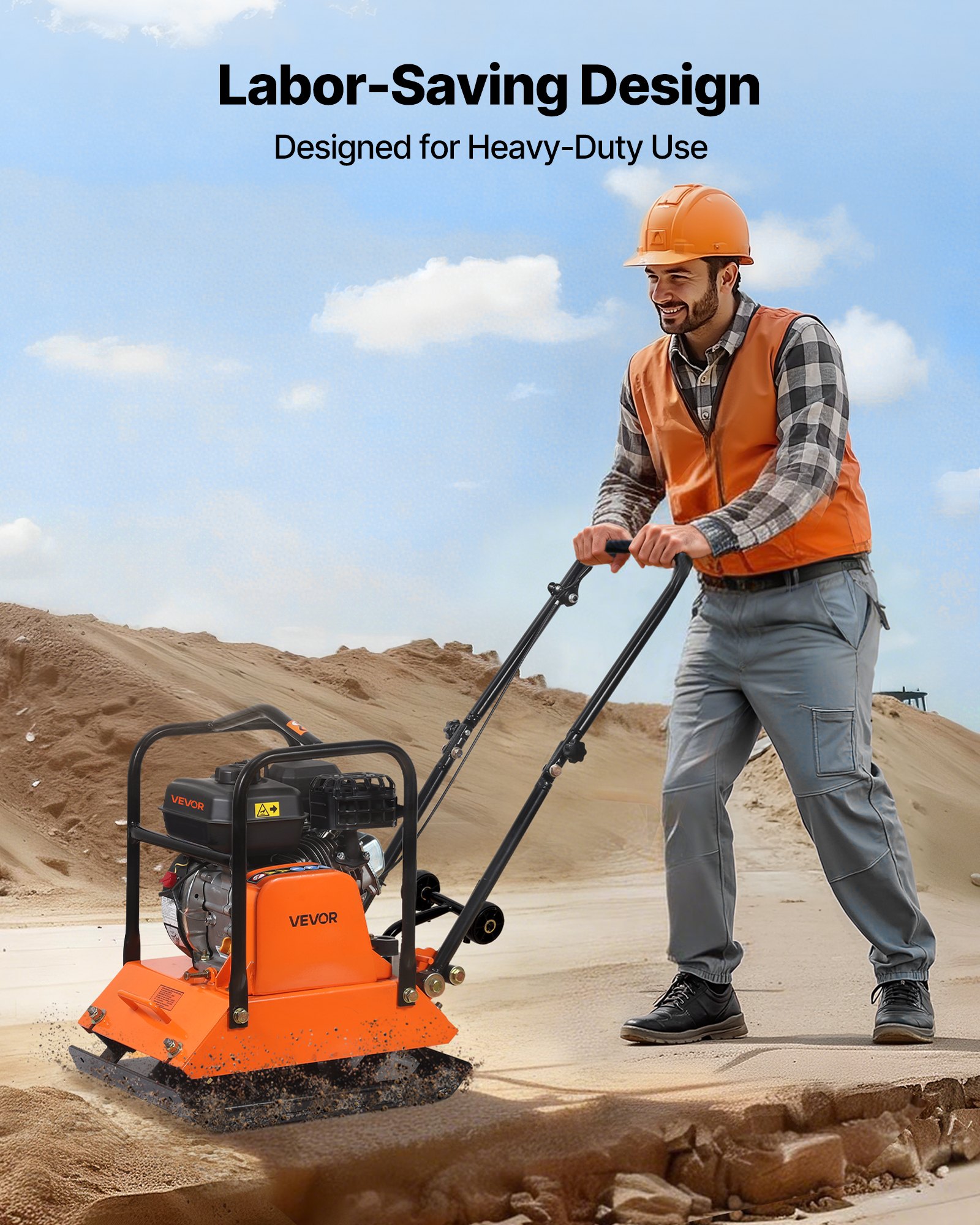 Compaction Walk Behind VEVOR 6.5 HP Plate Compactor – 4047 lbs Force, 196CC
