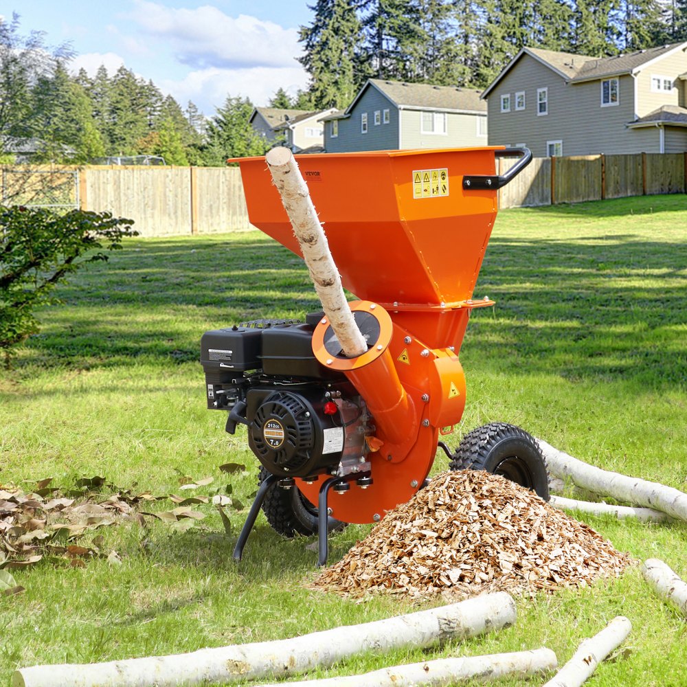VEVOR Wood Chipper Shredder Mulcher, 7HP Heavy Duty Gas Powered Engine ...