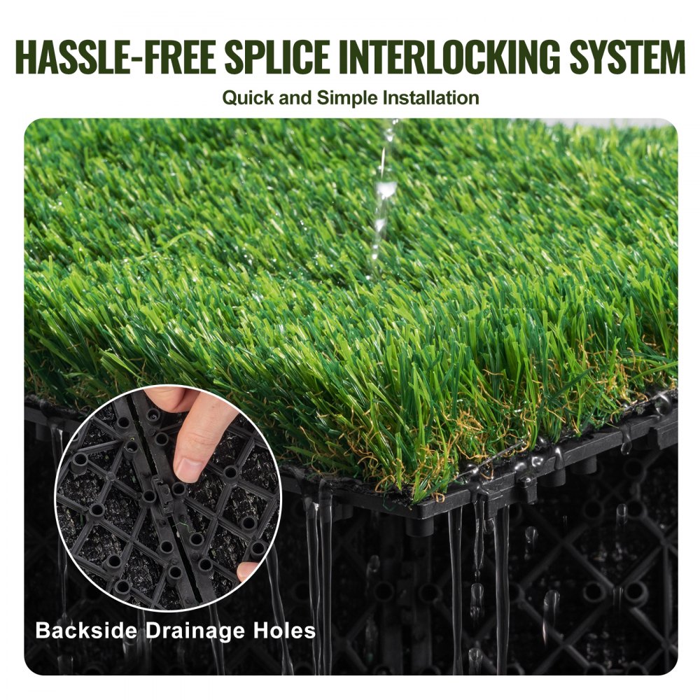 VEVOR Artifical Grass Tiles Interlocking Turf Deck Set, 18 Pack - 12 ...