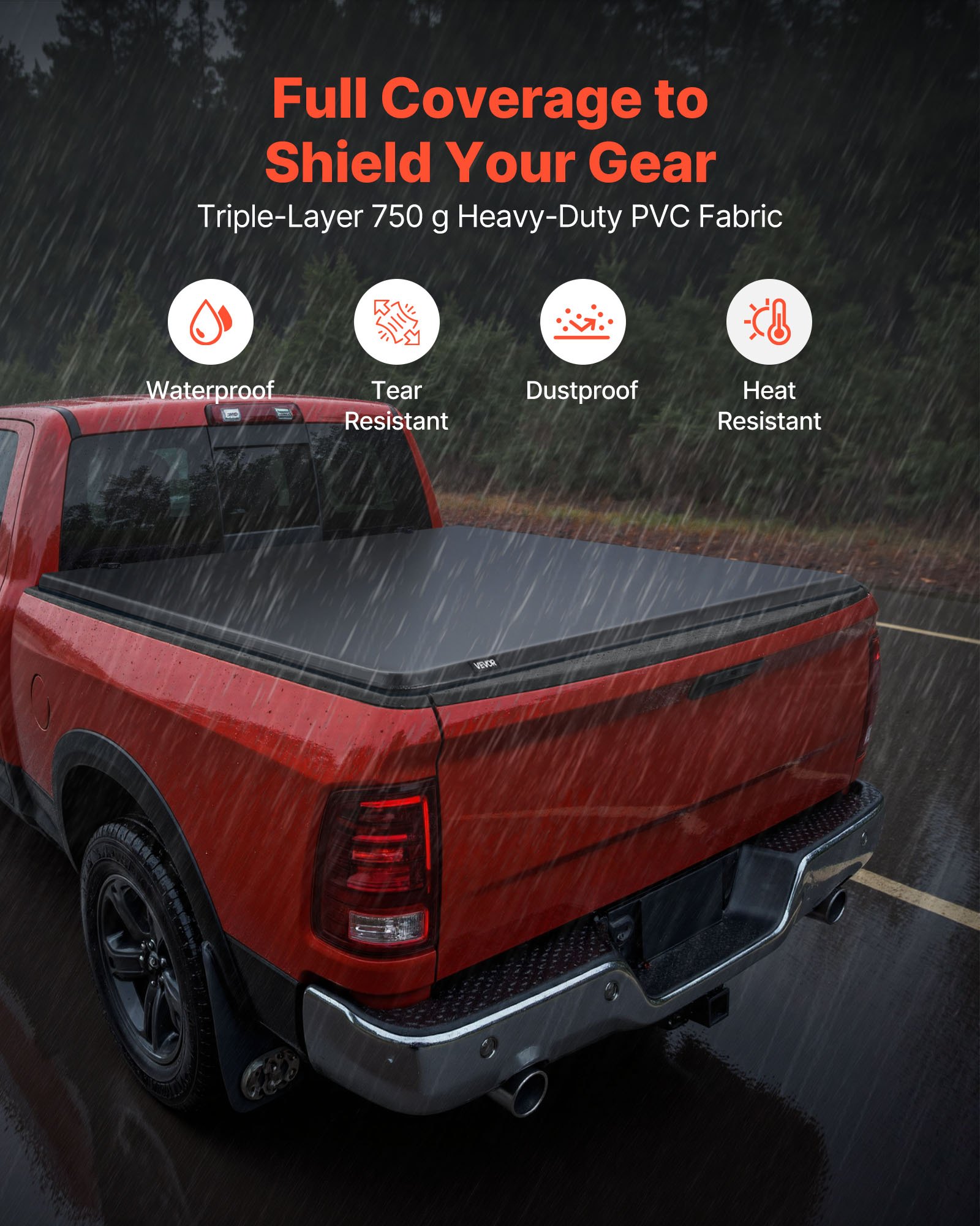 VEVOR Roll Up Truck Bed Tonneau Cover – 6.4 ft, 750g PVC