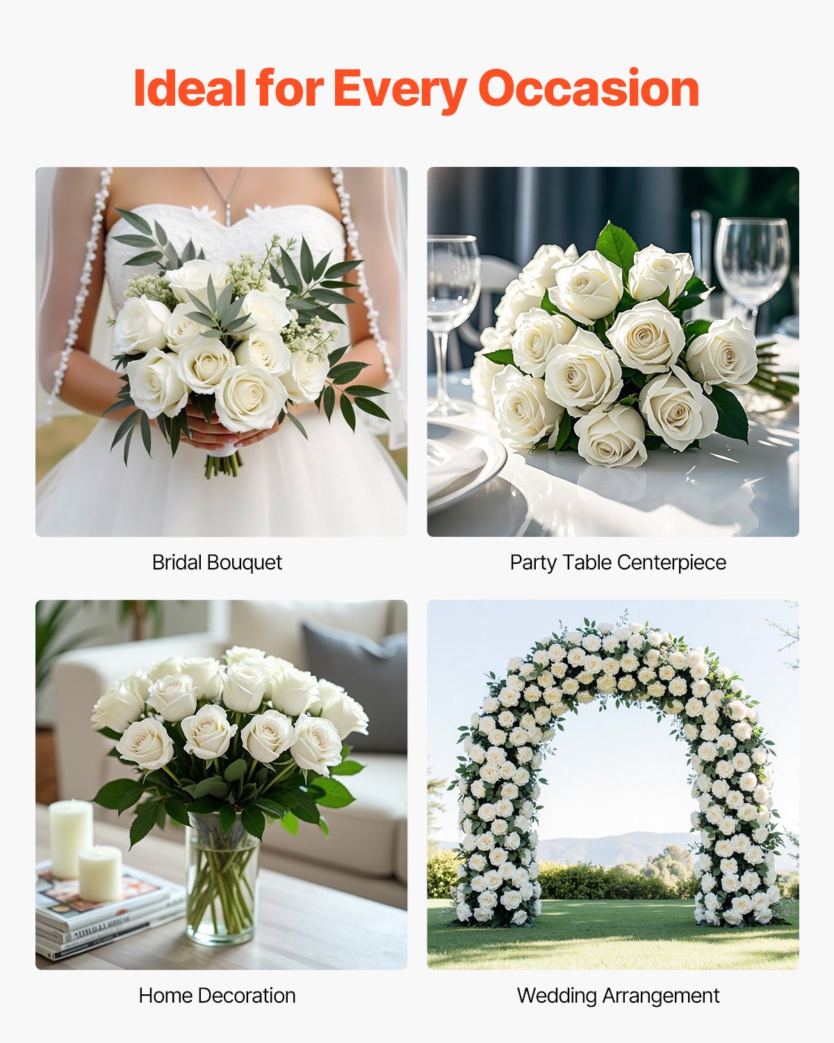 VEVOR White Artificial Roses Bulk – 120 Pcs, 20 Inch
