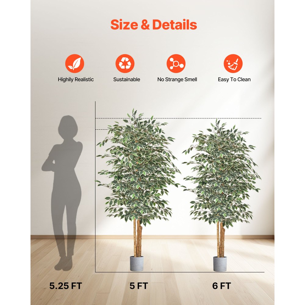VEVOR Artificial Olive Tree – 6ft Silk Ficus with Black Pot