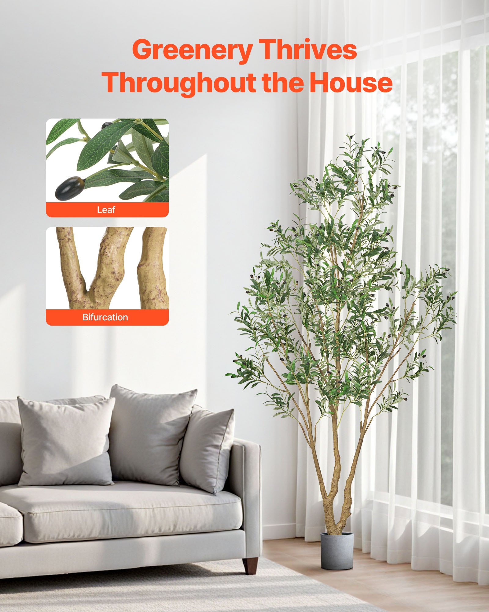 VEVOR 8ft Faux Tree – Realistic Olive Tree with Green Leaves