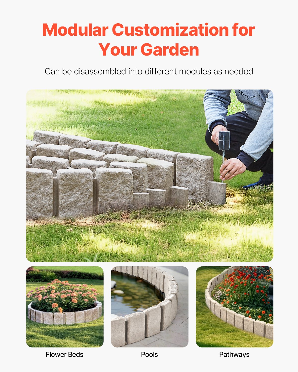 VEVOR Fake Stone Landscape Edging 1200 x 100 x 230 mm Lawn Edging Fade ...