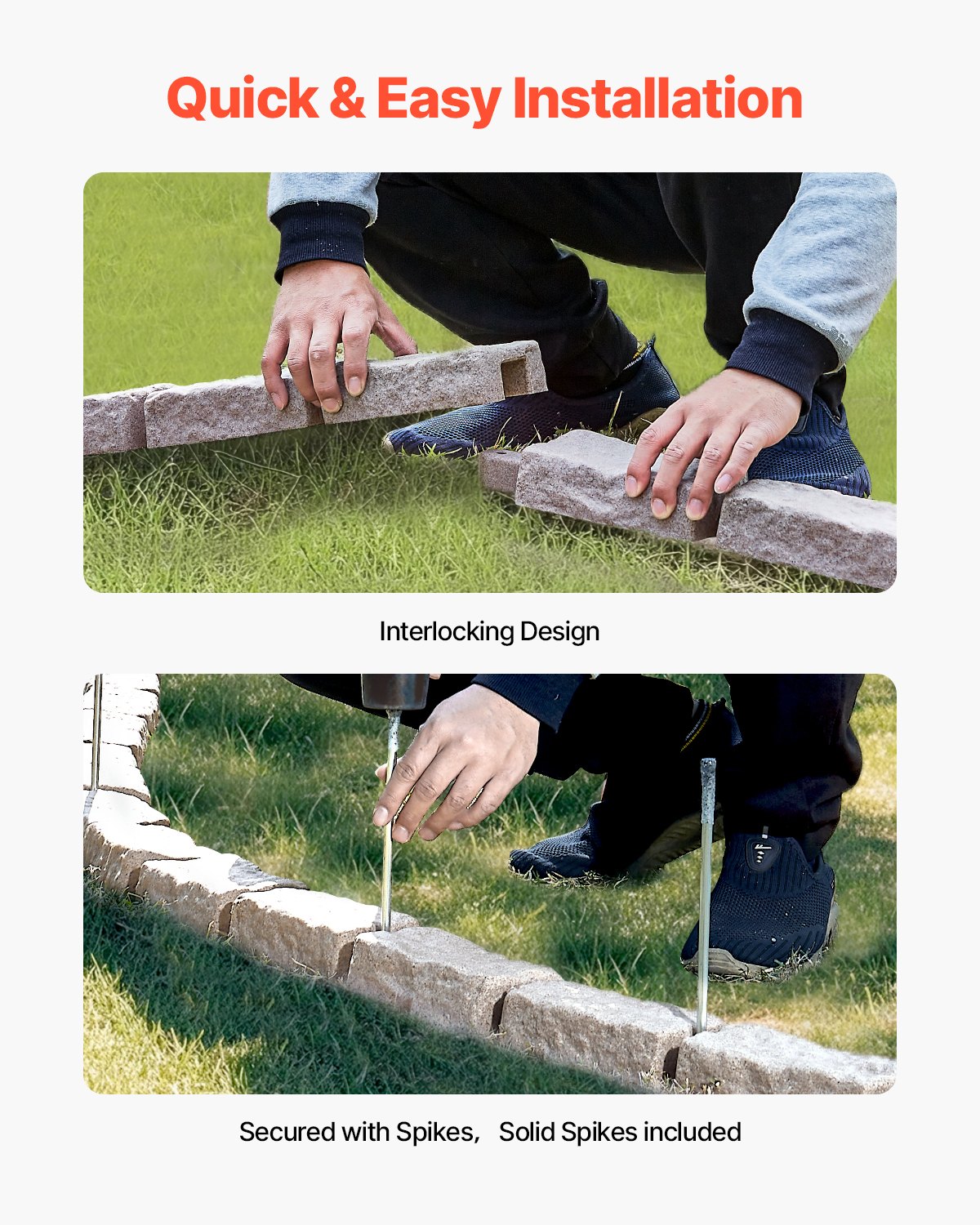 VEVOR Faux Stone Landscape Edging, 46.4 x 2.2 in Realistic Lawn Edging ...