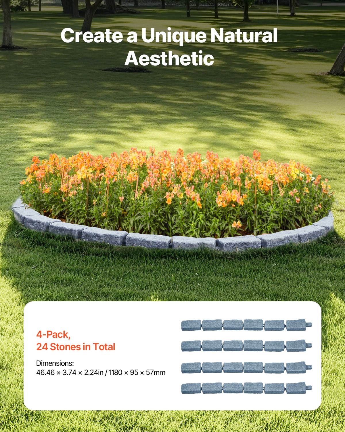 VEVOR Faux Stone Landscape Edging, 46.4 x 2.2 in Realistic Lawn Edging ...