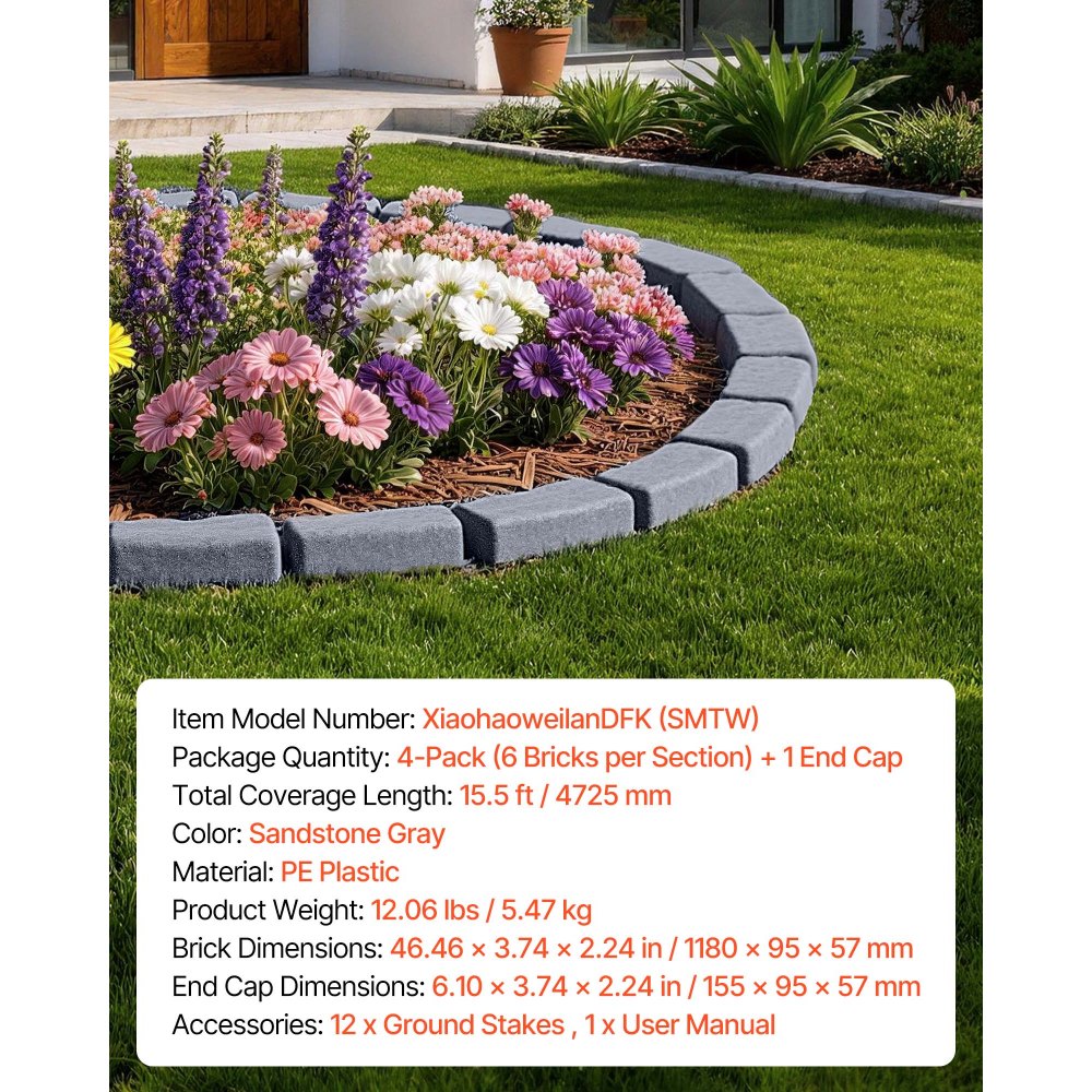 VEVOR Faux Stone Landscape Edging, 15.5 ft Kit, No Dig Garden Edging ...