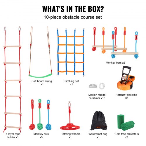 VEVOR Ninja Warrior Obstacle Course for Kids, 50 ft