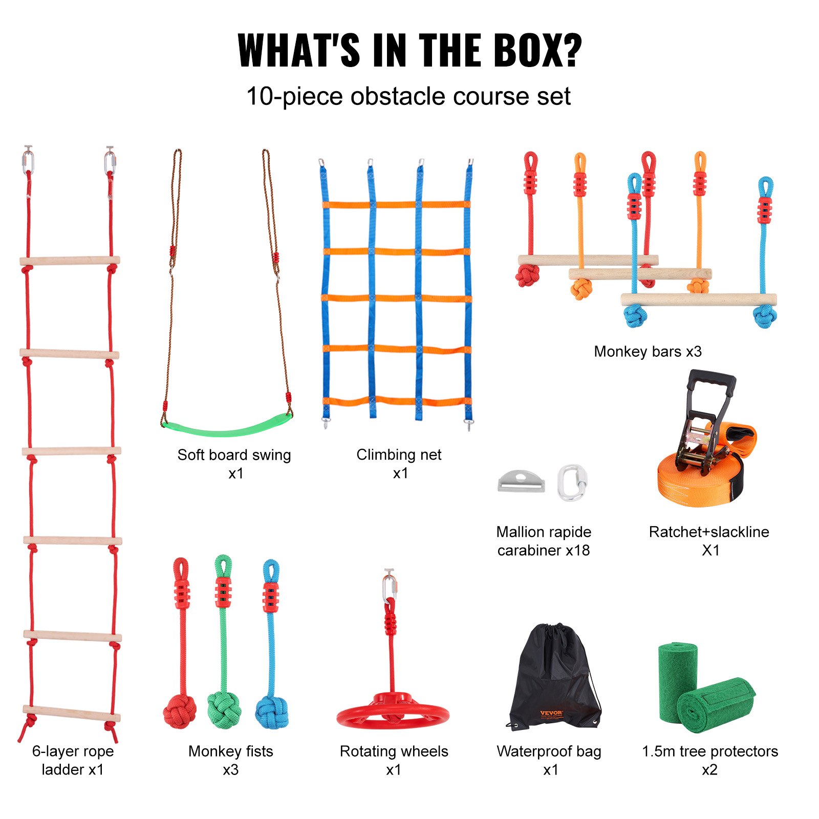 Obstacle Course Set VEVOR Ninja Warrior Obstacle Course for Kids, 50 ft Weatherproof ...