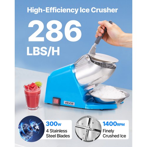 VEVOR Electric Ice Crusher – 286lbs/h, 300W, 4 Blades