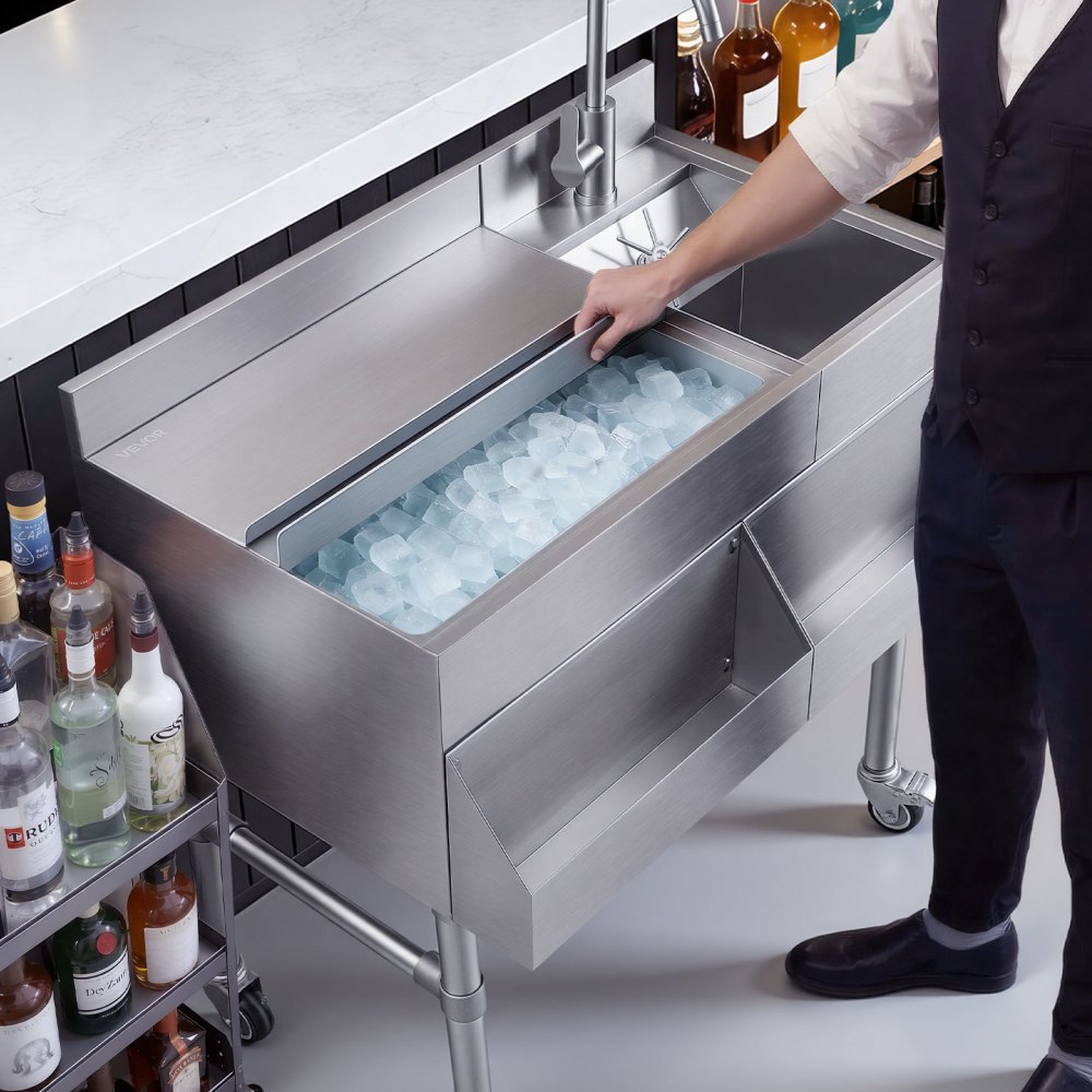 VEVOR Commercial Ice Bin with Sink & Faucet, 60 Qt Max Capacity, 24 x ...