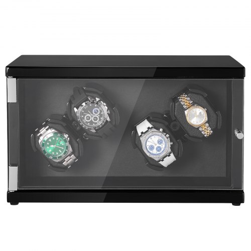 Watch Winder newest for 4 Watches Piano Black Ultra Quiet Dual Power Supply Mechanical