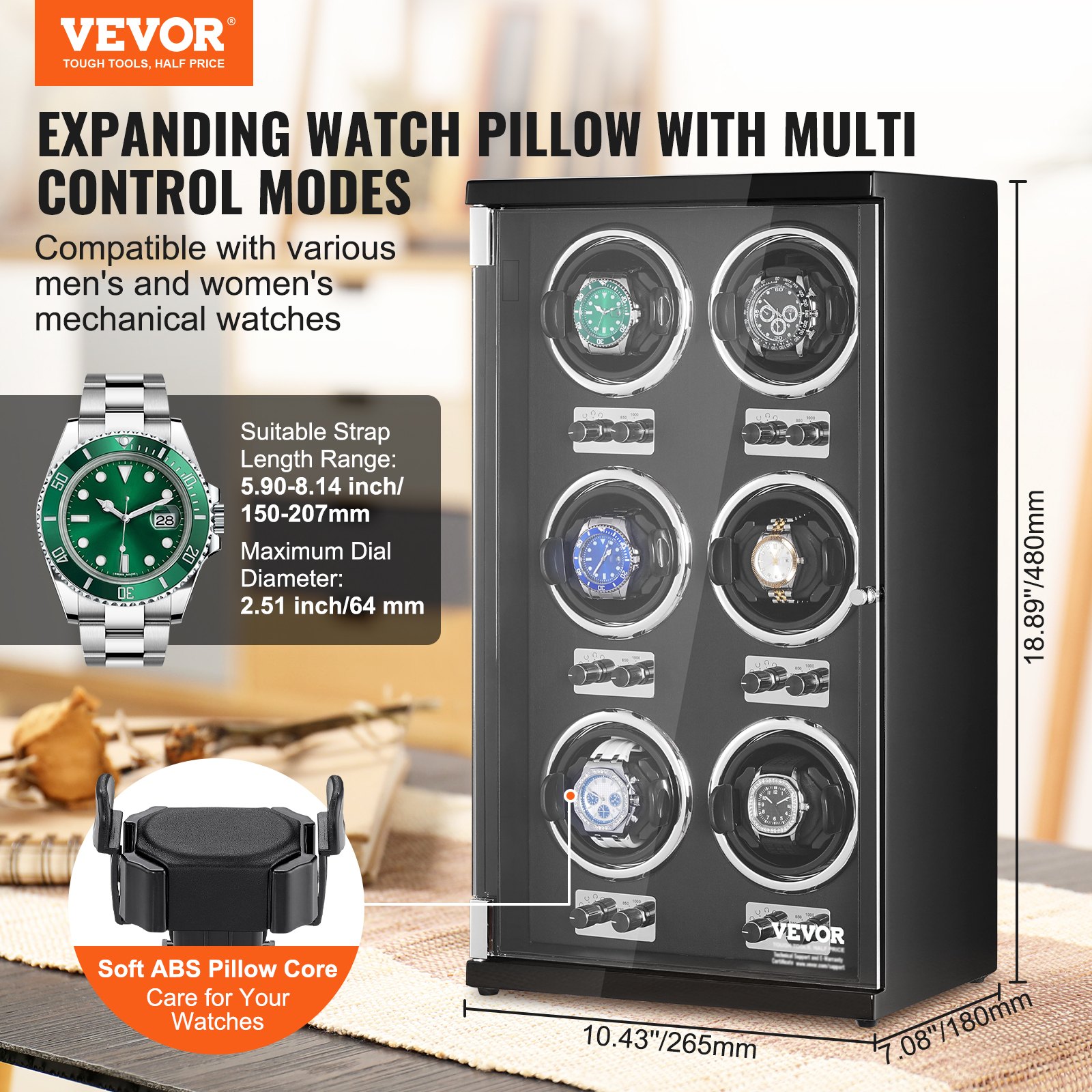 VEVOR Watch Winder, Watch Winder for 6 Men's and Women's Automatic ...