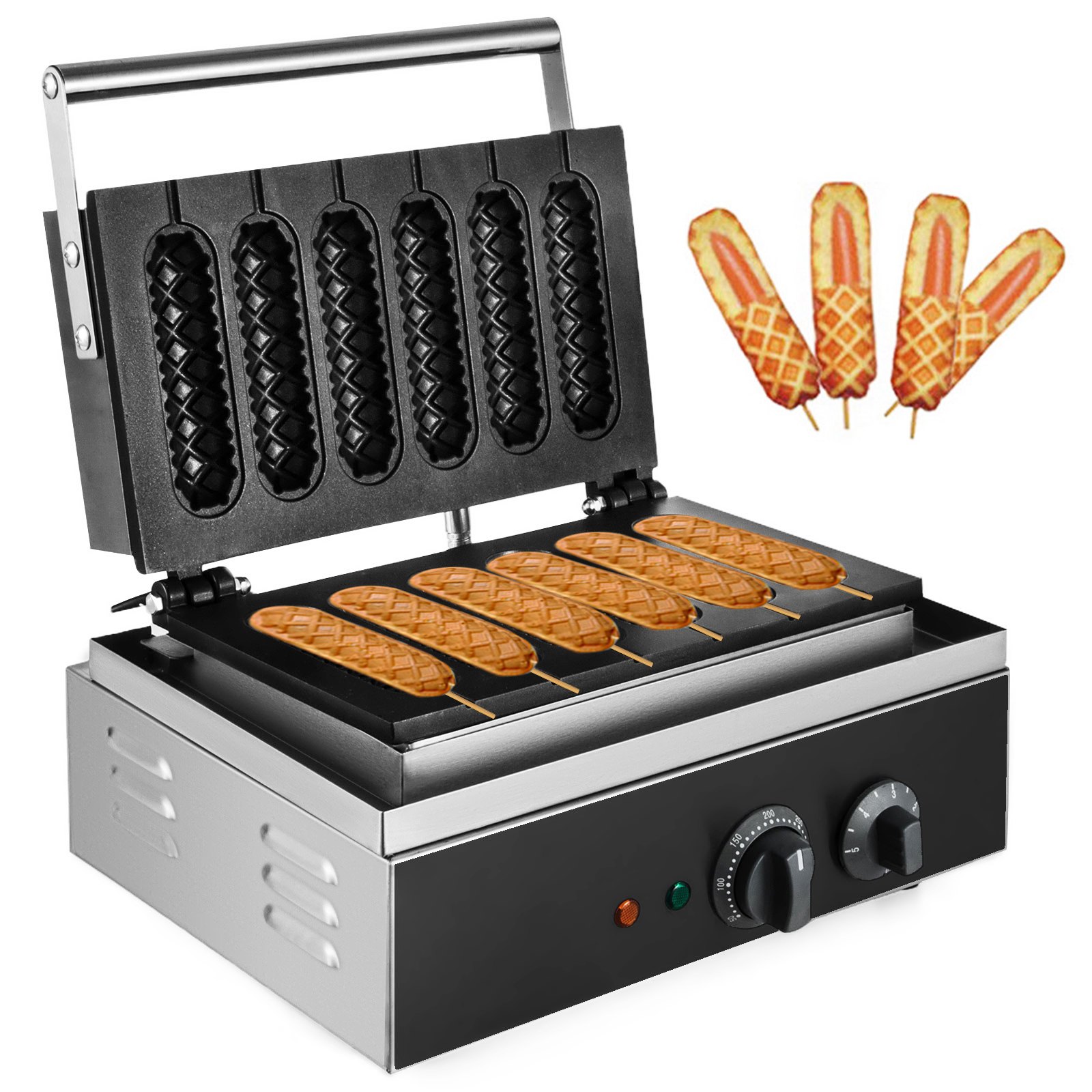 VEVOR VEVOR Commercial Hot Dog Waffle Maker 1500W Electric Lolly Waffle Maker 6PCS Corn Dog