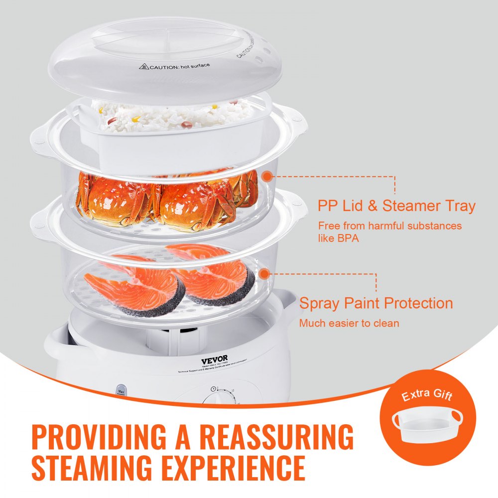 VEVOR Electric Food Steamer, 7.4Qt/7L Electric Vegetable Steamer with 2 ...