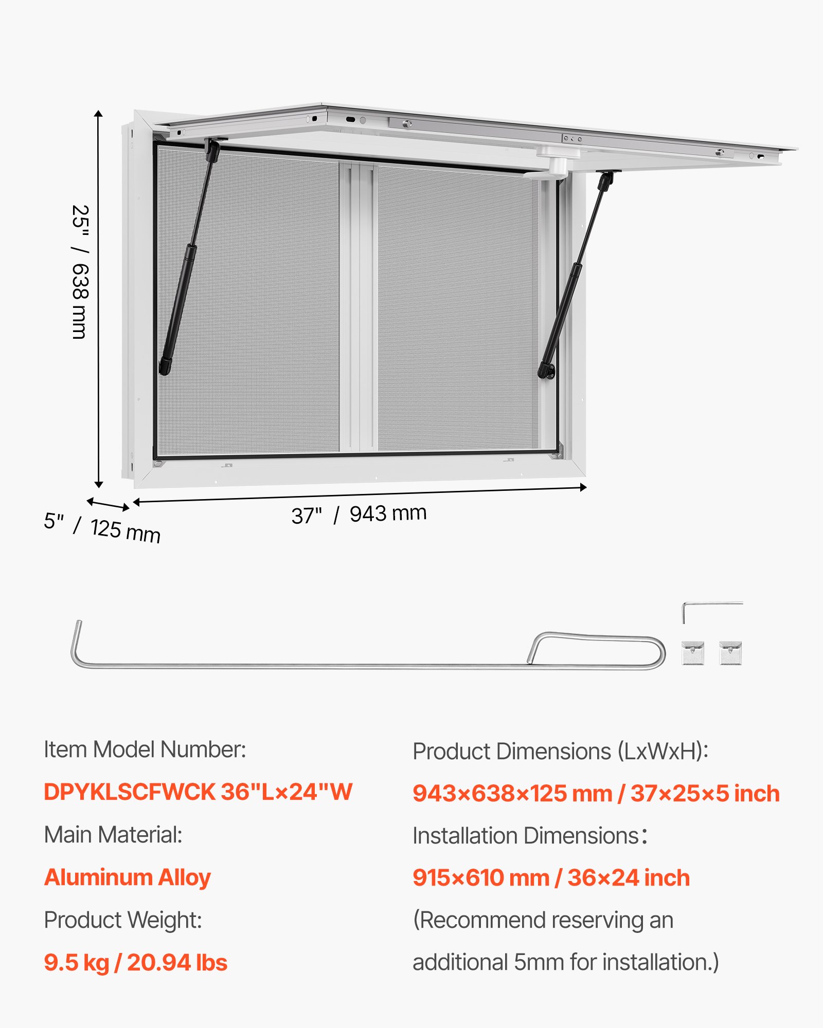 VEVOR Concession Window 36x24 in, Aluminum Alloy Service Window for ...