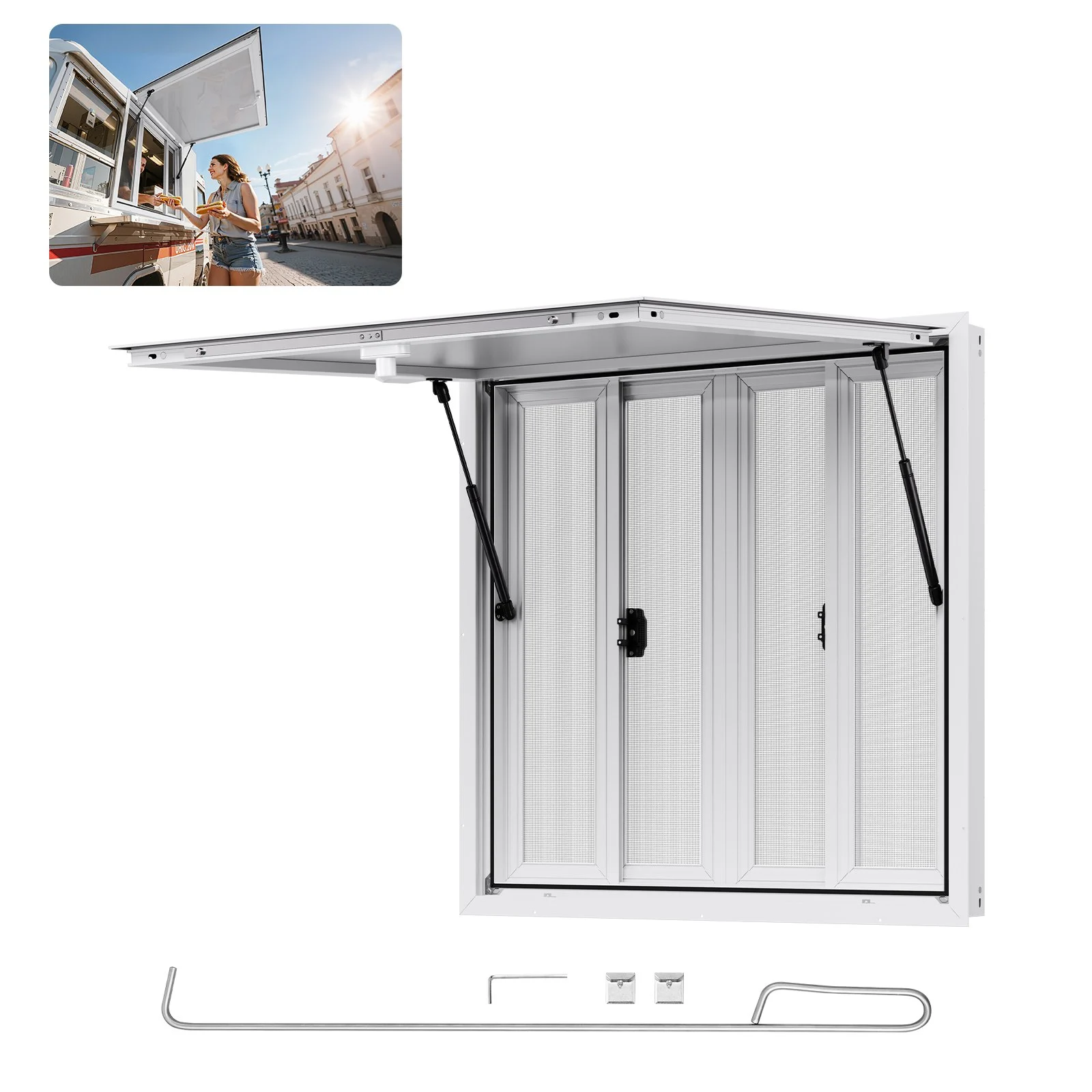 Box Trailer Window VEVOR 36x36 Concession Window – 85° Opening, 4 Screens