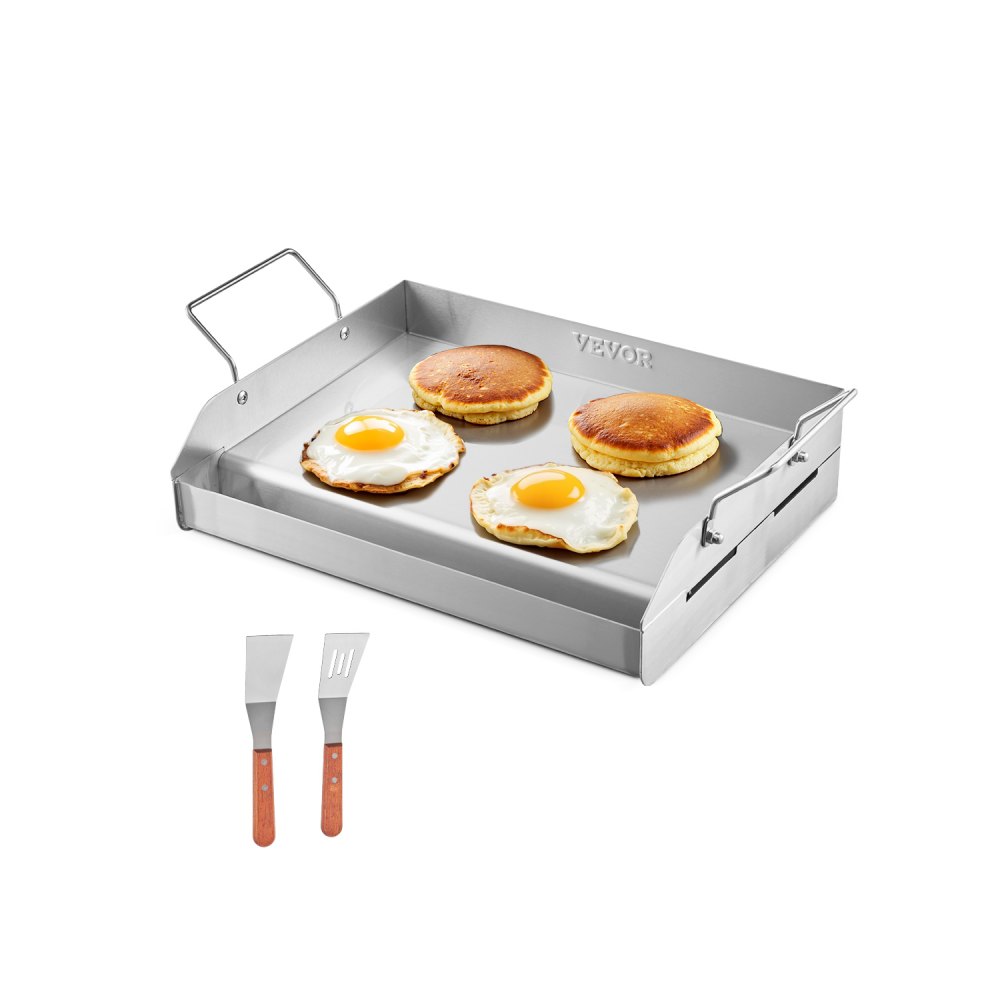 Nerezová grilovací plotna, 17x13 palců Univerzální plochá obdélníková deska, plynová grilovací plotna pro BBQ gril, Teppanyaki, přenosné rodinné nádobí s rukojetí, pro kempování a párty - obrázek 1