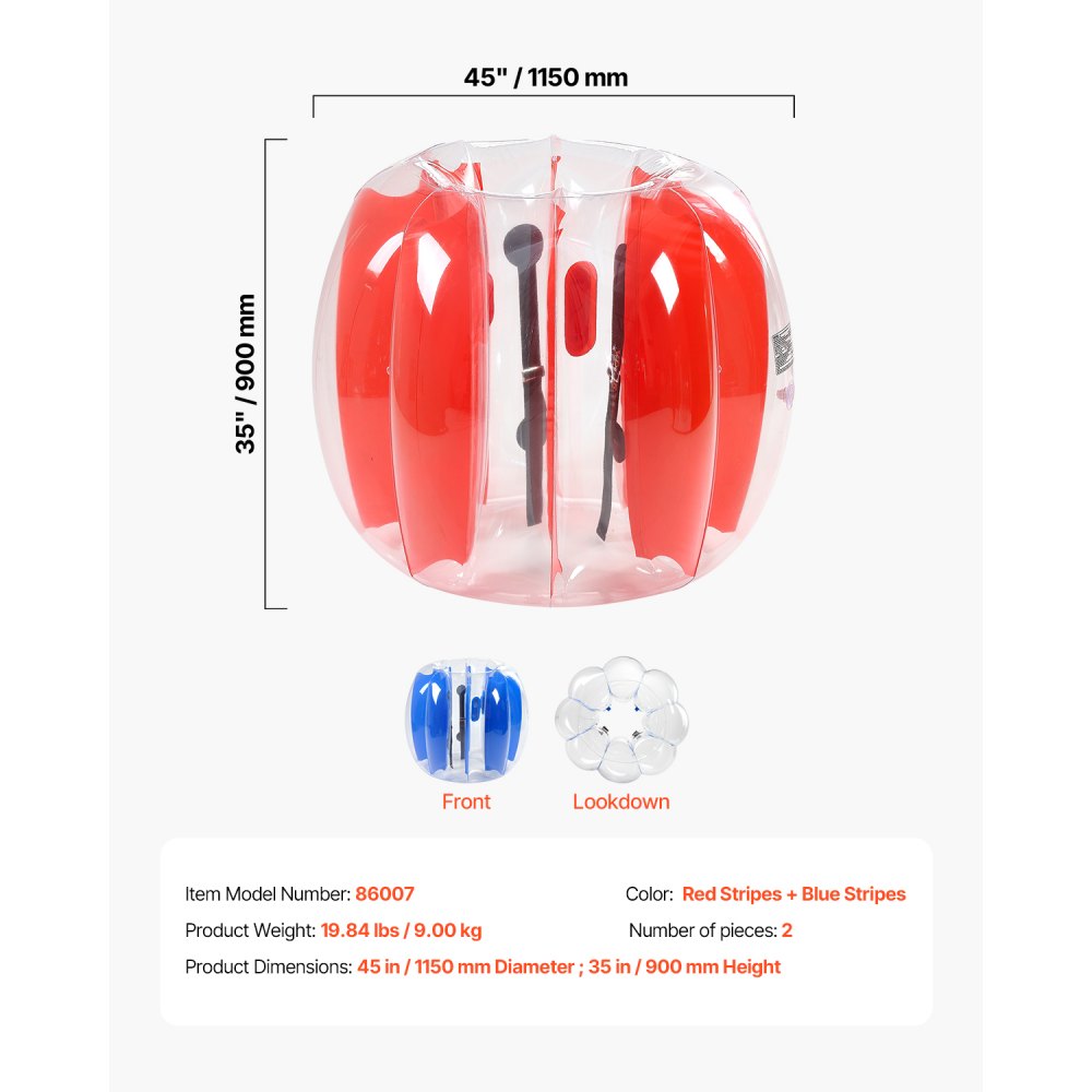 VEVOR Inflatable Bumper Balls - 176.36 Lbs, 0.5 mm PVC